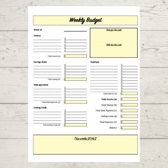 Weekly Budget Template - Etsy