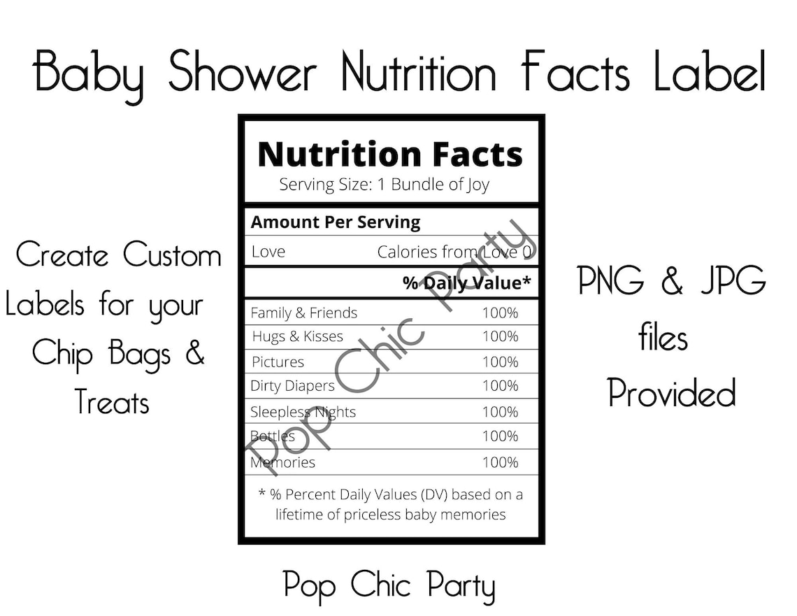 Baby Shower Nutrition Facts Label Custom Chip Bags Label Etsy