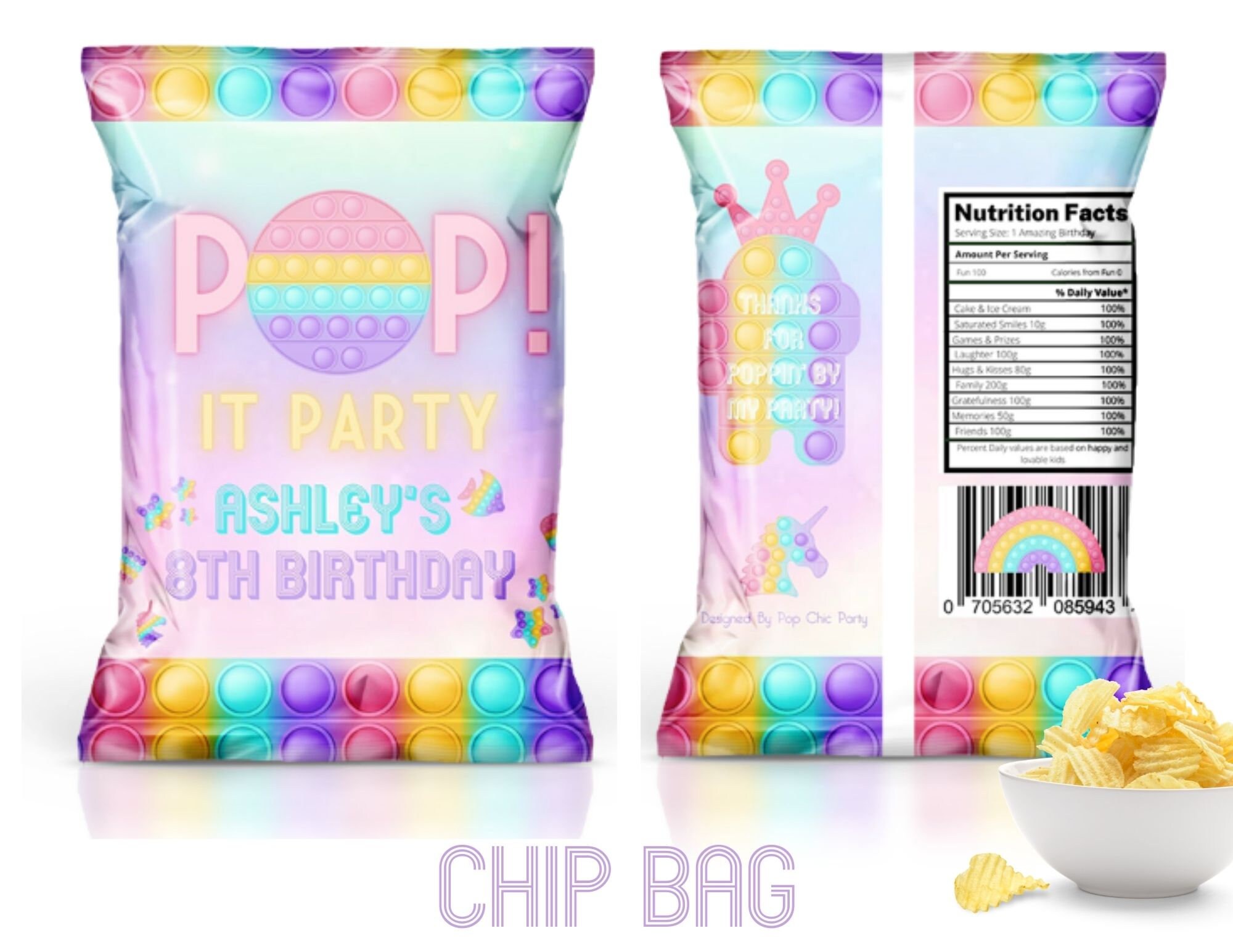 Pop It Party Favor Bundlechip Bagwater Bottle Labelrice Etsy