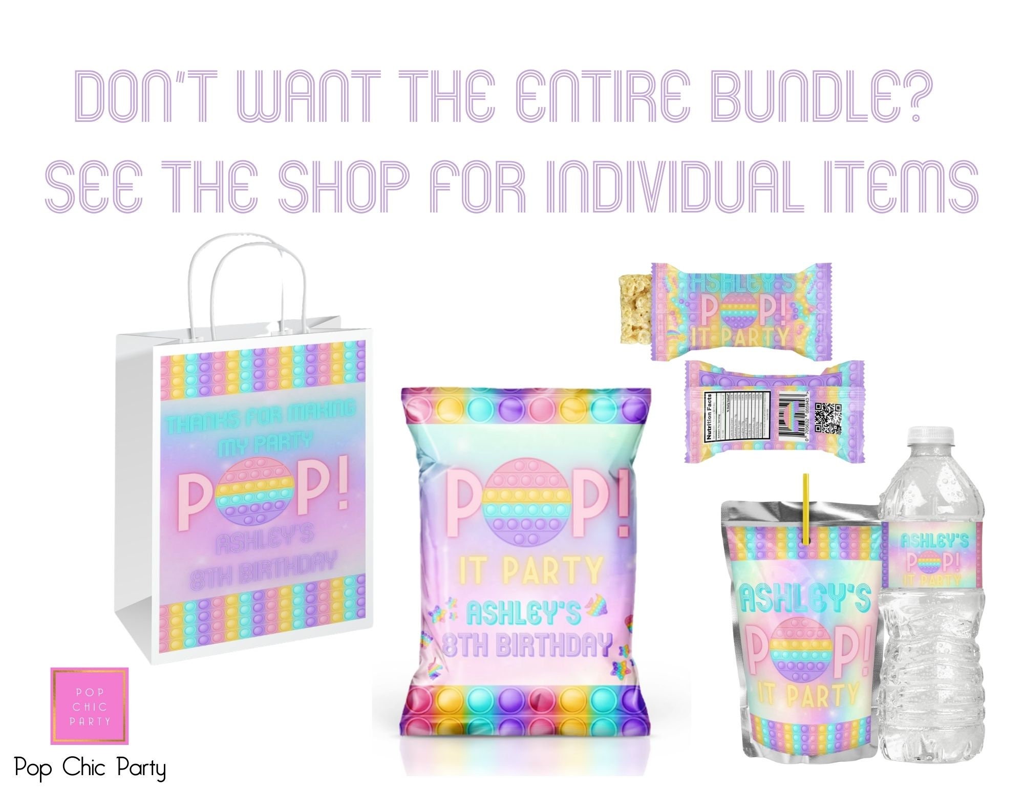 Pop It Party Favor Bundlechip Bagwater Bottle Labelrice Etsy