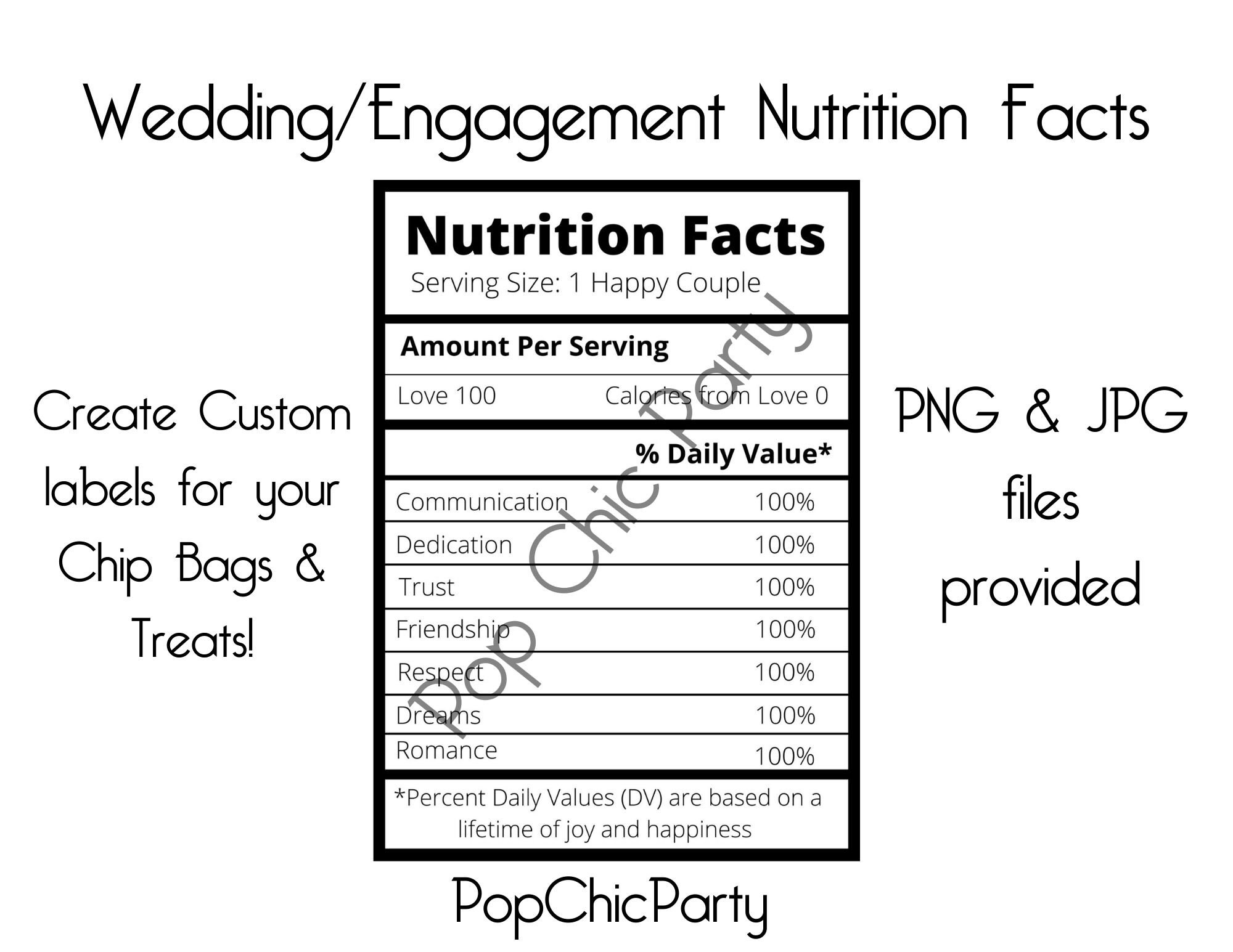 Wedding Nutrition Facts Label Custom Label Chip Bag Etsy