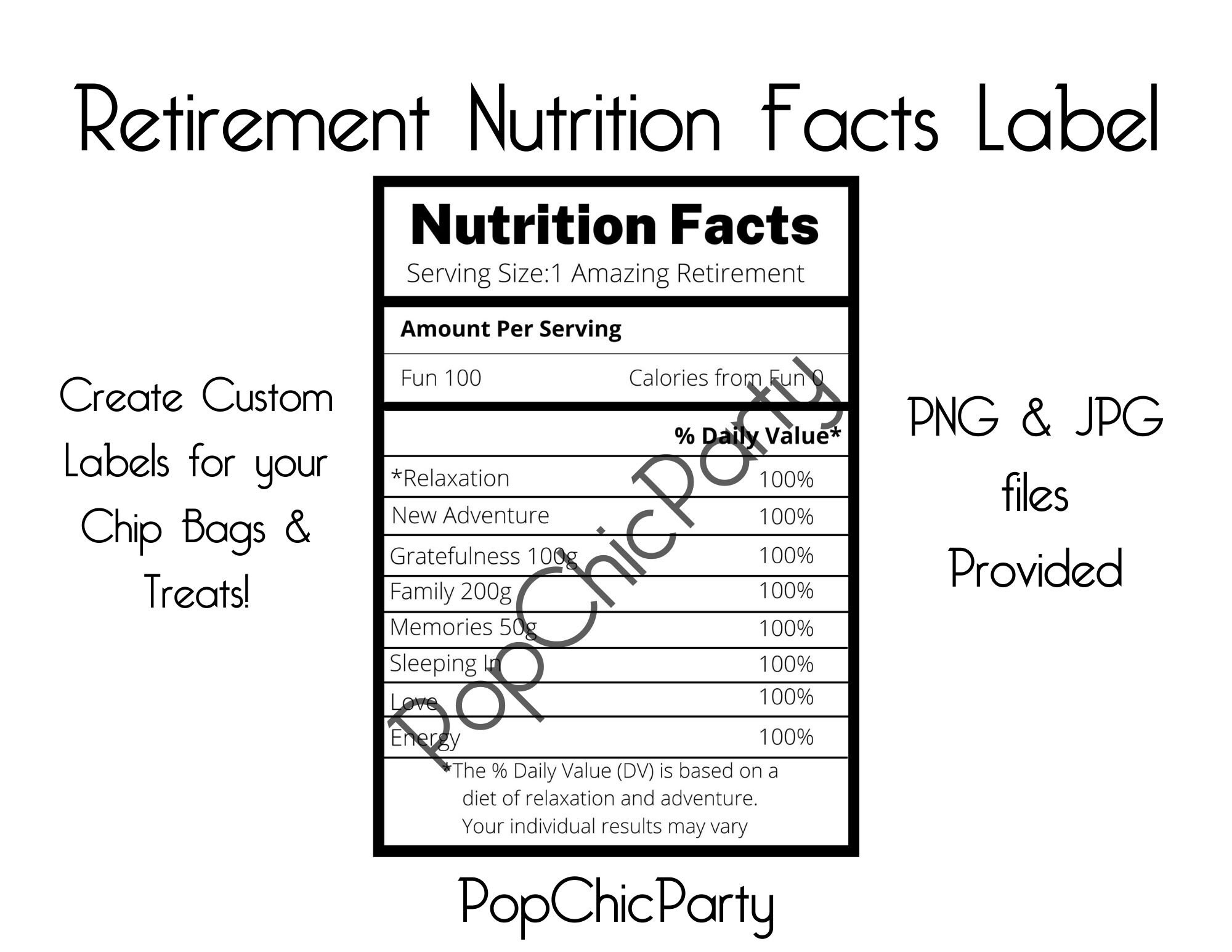 Retirement Nutrition Facts Label Custom Chip Bags Label Etsy
