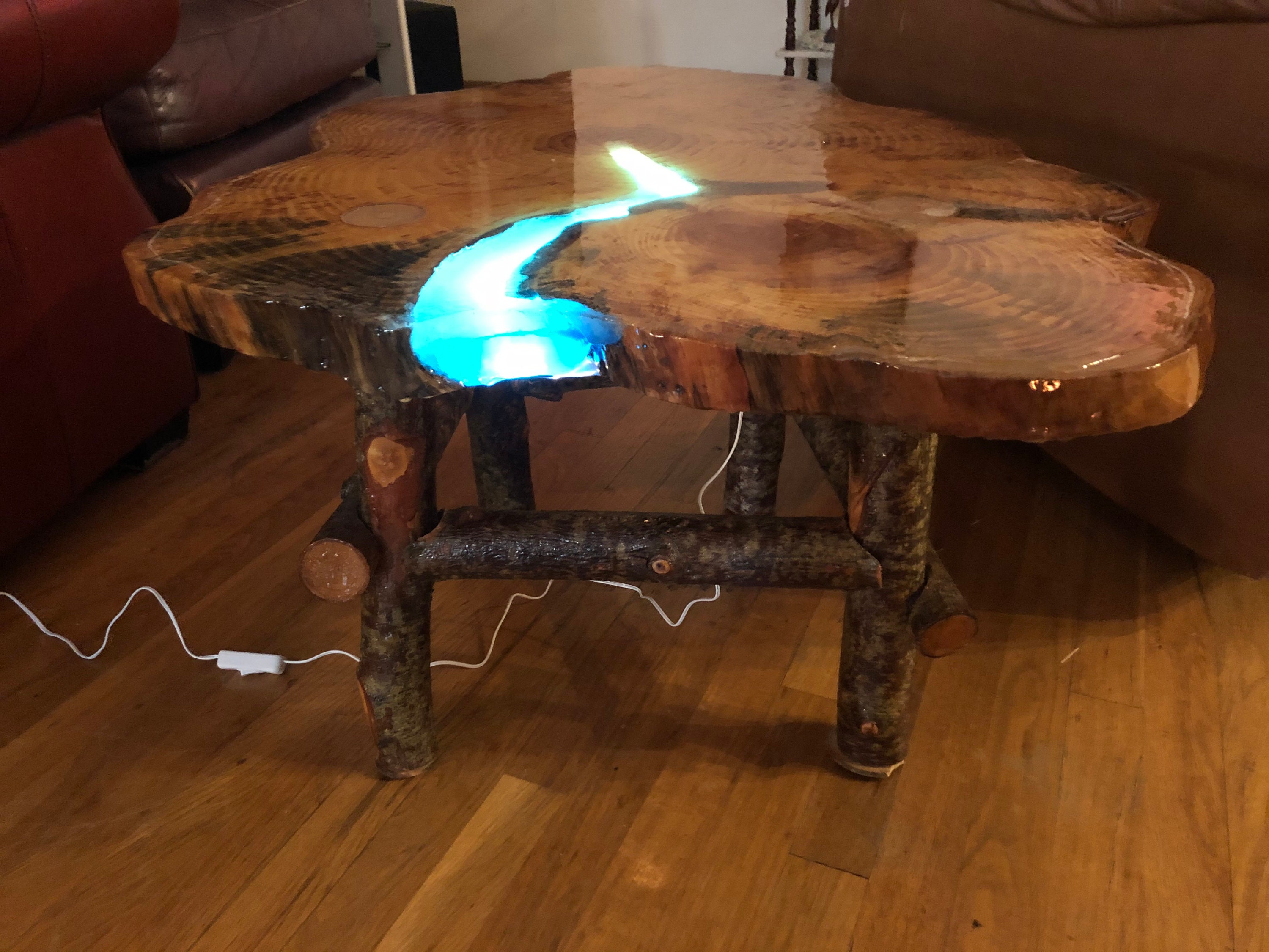 Blue LED River Table Cherry Woodresin Steak Knives and Etsy Australia