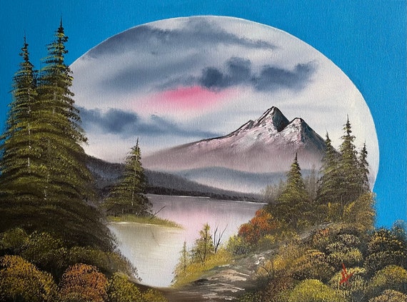Original Oil Painting | Oval Mountain | 18 x 24 Stretched Canvas | Landscape Wall Art | Great for Gifts | Large Landscape Painting