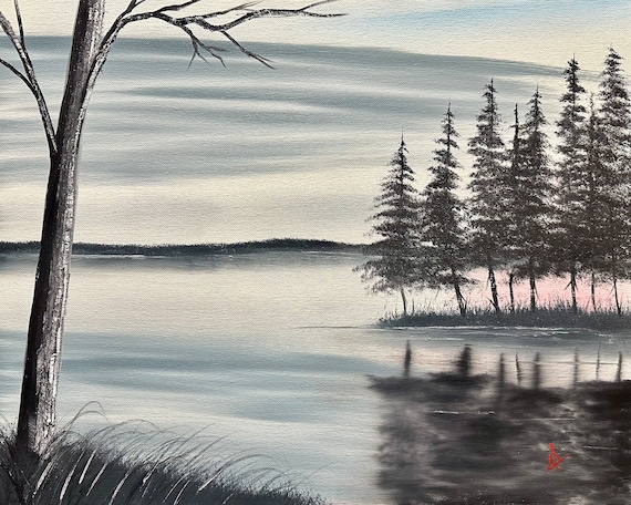 Original Oil Painting | Lakeside Calmness | 16 x 20 Stretched Canvas | Landscape Wall Art | Great for Gifts | Large Landscape Painting