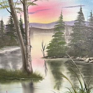 Original Oil Painting | Tranquil Sunset | 20 x 16 Stretched Canvas | Landscape Wall Art | Great for Gifts | Large Landscape Painting