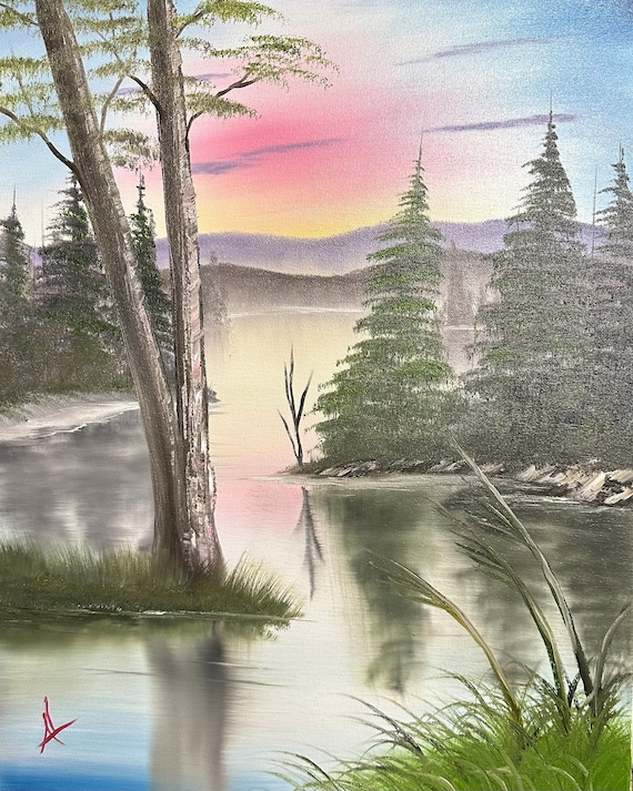 Original Oil Painting | Tranquil Sunset | 20 x 16 Stretched Canvas | Landscape Wall Art | Great for Gifts | Large Landscape Painting