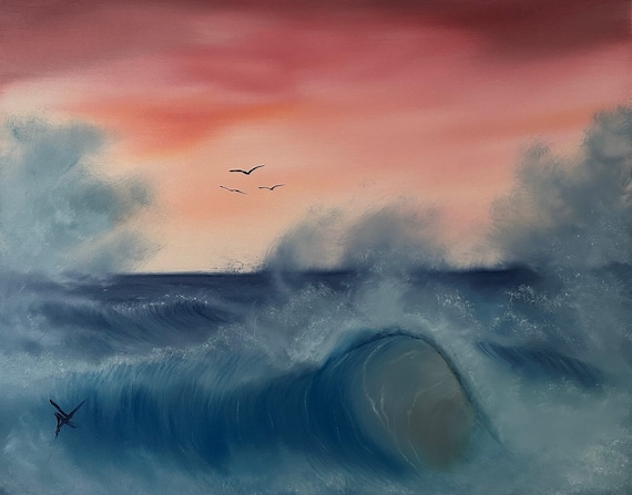 Original Oil Painting | Ocean Wave | 16 x 20 Stretched Canvas | Seascape Wall Art | Great for Gifts | Large Landscape Painting