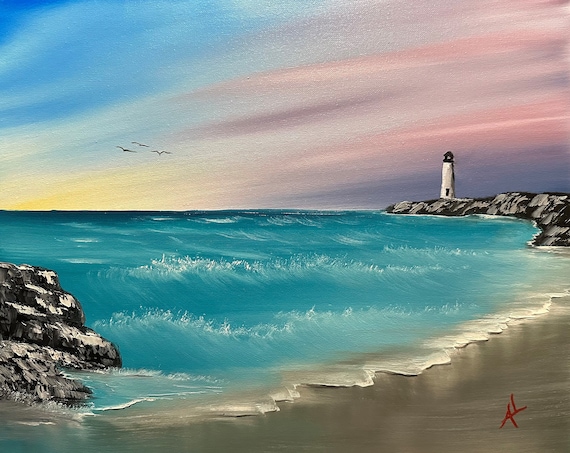 Distant Lighthouse | 16 x 20 Stretched Canvas | Wall Art | Great for Gifts | Large Landscape Painting