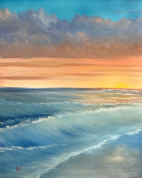 Gentle Twilight Seascape - Original Painting. Oil painting, home decor, landscape art, landscape oil painting, living room art, bedroom