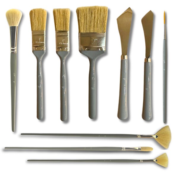 10 Piece Art Paint Brush Set, Natural Bristle for Wet-on-Wet Oil Painting, Landscapes, Seascapes, or Acrylic Paintings