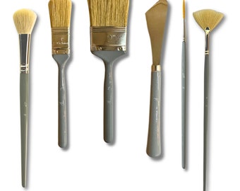 6 Piece Art Paint Brush Set, Natural Bristle for Wet-on-Wet Oil Painting, Landscapes, Seascapes, or Acrylic Paintings