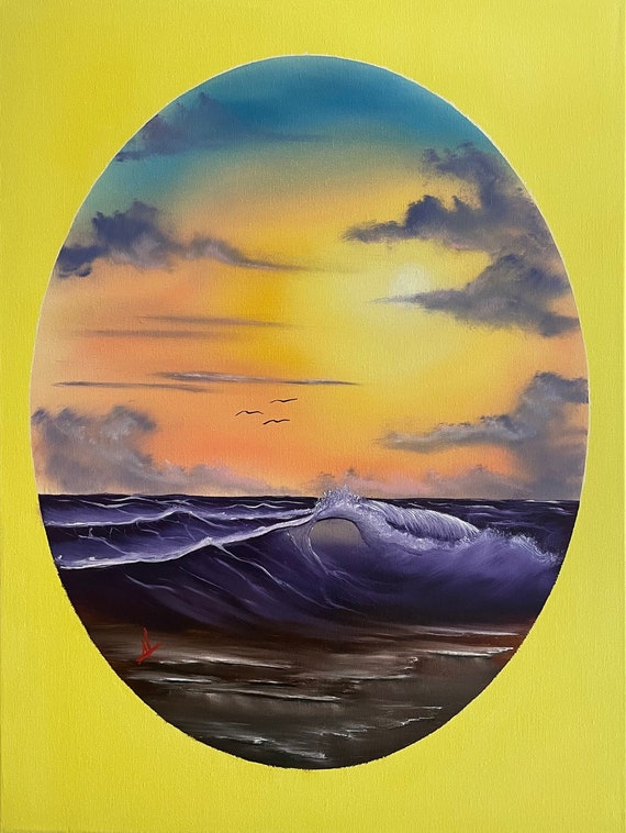 Original Oil Painting | Purple Tide | 18 x 24 Stretched Canvas | Seascape Wall Art | Great for Gifts | Large Landscape Painting | Ocean