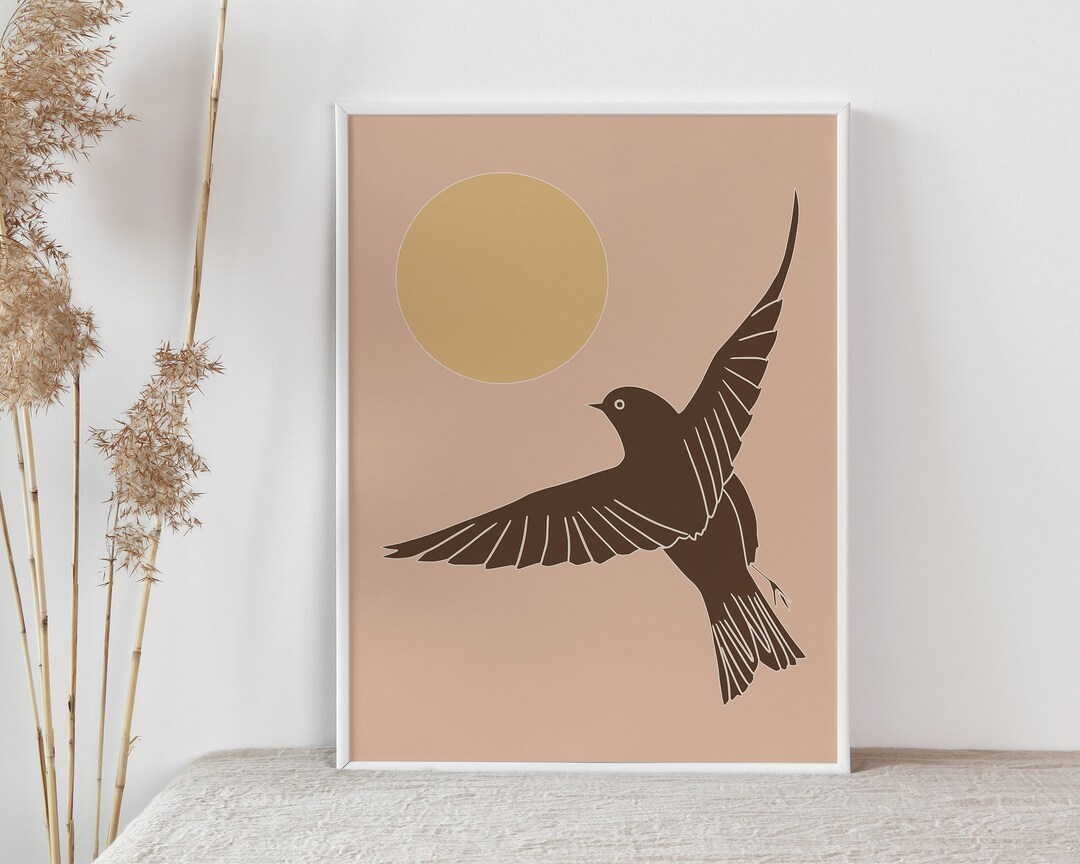 Minimalist Boho Printable Wall Art, Modern Neutral Bird Digital Print ...