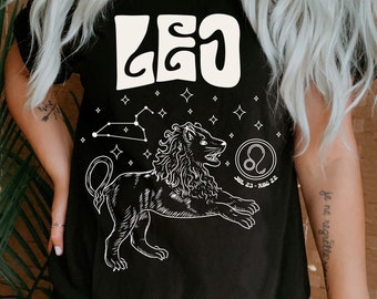 Vintage Leo Zodiac Sign 70’s Inspired Grunge Retro Soft T-shirt Trendy Dark Academia Celestial Astrology Clothing Leo Lion stars and symbol