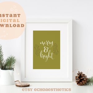 Moderne kerst vrolijk en helder afdrukbaar, groene minimalistische vakantie digitale download, boerderij teken, afdrukbare kerstversieringen