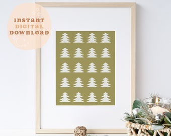 Sage Christmas Tree Print, Modern Pine Tree Pattern, Holiday printable wall art, Winter Trees Decorations, Minimalist Boho Christmas Decor