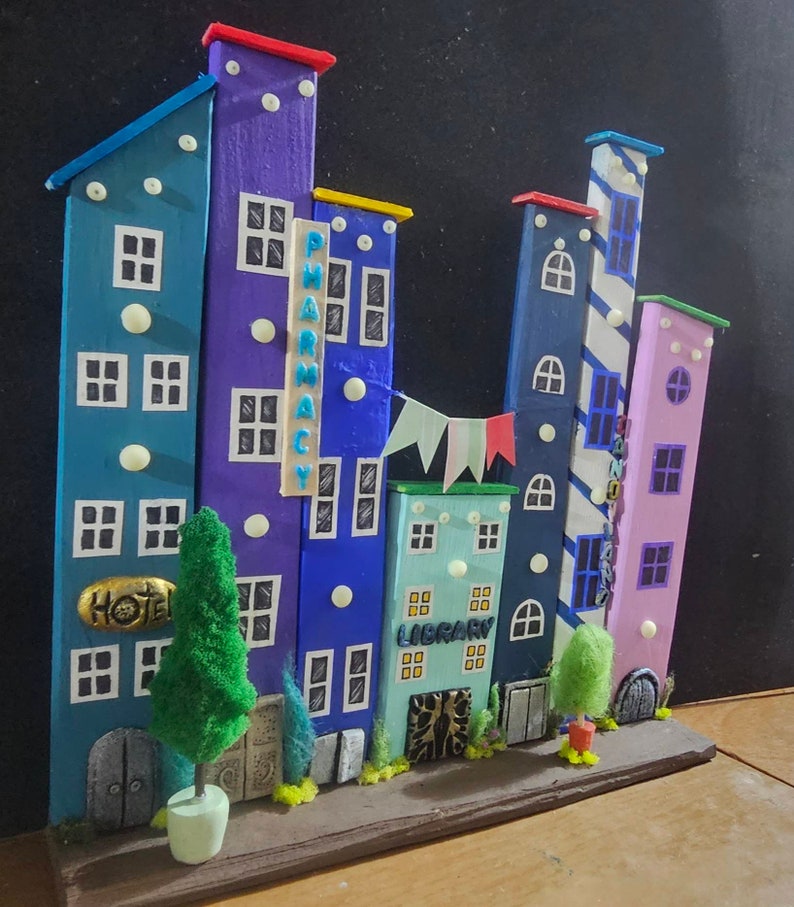 Wood Blocks Handmade Hippie Boho Shelf Sitter Decor Mini City Etsy