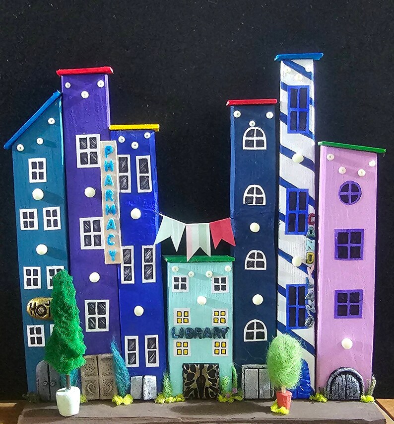 Wood Blocks Handmade Hippie Boho Shelf Sitter Decor Mini City Etsy