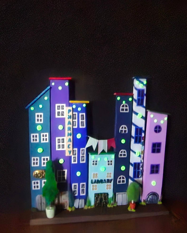 Wood Blocks Handmade Hippie Boho Shelf Sitter Decor Mini City Etsy