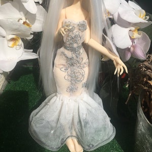 Bright Mermaid  Dress with Crystals for BJD doll MSD Sie 1/4 Embroidered by Silver