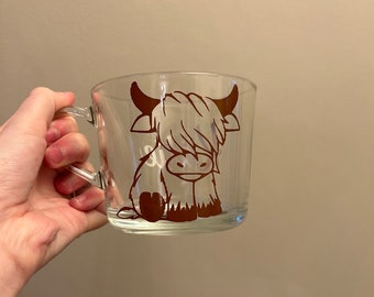 Highland Cow Personalised Glass Mug and Coaster