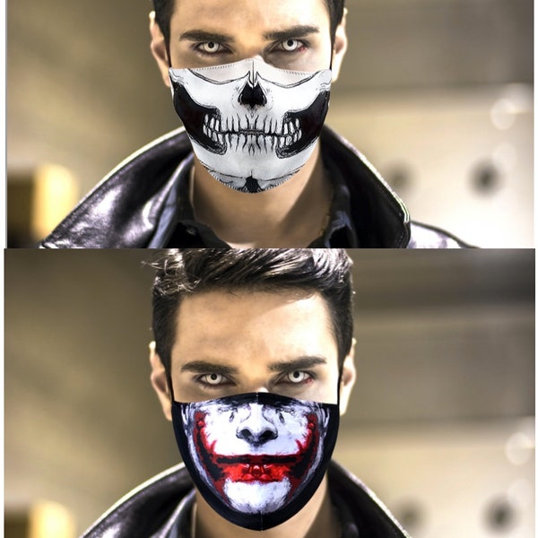 Masque d'Halloween-Joker-Crâne-Homme-Femme-Coton-Ajustable-lavable-réutilisable-Expédition rapide-Masques de fête d'Halloween