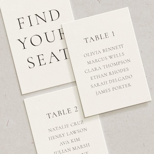 Letrero con plano de asientos de mesa, elegante decoración de recepción moderna, tarjeta de mesa de boda minimalista y sencilla, papelería personalizada para mesa.