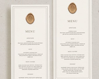 Custom Modern Wedding Menu Card, Elegant Personalized Reception Decor, Simple Minimalist Template, Printed Dinner Menu, Wax Seal Menu