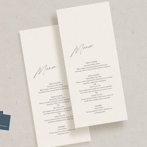 Benutzerdefiniertes Menü Hochzeitsmoderne Karte, Elegantes personalisiertes Empfangsdekor, Einfache Minimalistische Vorlage, Gedruckte Abendkarte, Tischgedeck