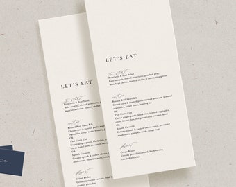 Menù di nozze moderno personalizzato, elegante decorazione personalizzata per il ricevimento, modello semplice e minimalista, menù per la cena stampato, apparecchiatura per la tavola