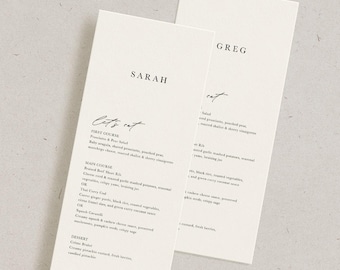 Custom Modern Wedding Menu Card, Elegant Personalized Reception Decor, Simple Minimalist Template, Printed Dinner Menu, Guests Names