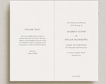 Elegant Personalized Programs, Folded Simple Minimalist Printed Ceremony Programs