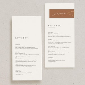 Menu de mariage et marque-place, décoration de réception personnalisée moderne et simple, minimaliste simple, allons manger, décor de table de menu de dîner imprimé
