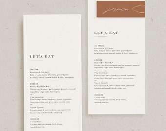 Wedding Menu and Place Card, Custom Modern Personalized Reception Decor, Simple Minimalist, Let's Eat, Printed Dinner Menu Table Setting