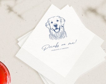 Custom Pet Personalized Wedding Napkins, Dog Portrait Serviettes, Cat Simple Cocktail, Luncheon, Customizable Illustrated Napkin, Pet Party