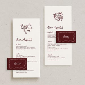 Doodle menu de mariage et marque-place, décoration de réception personnalisée, minimaliste simple, cadre de table de menu de dîner imprimé personnalisé dessiné à la main,