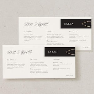 Menu de casamento personalizado e cartão de lugar Old Money, decoração de recepção personalizada, modelo simples e elegante, cenário de mesa de jantar impresso