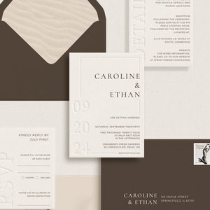 PRINTED Moderne Letterpress Hochzeitseinladungen, Neutrale Hochzeit lädt ein, Blindprägung, Blindprägung