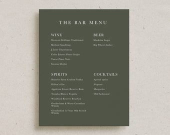 Drinks Menu, Custom Modern Wedding Bar Menu Card, Minimalist Printed Reception Decor, Personalized Cocktail Simple Elegant Stationery Sign