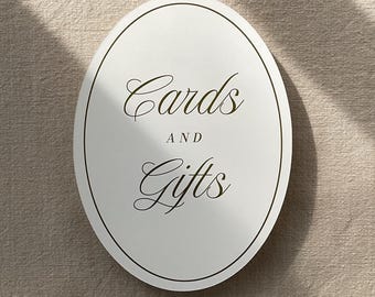 Cards and Gifts Sign, Oval, Old Money, Elegant Modern Reception Decor, Simple Minimalist Wedding Table Card, Wedding Stationery, Well Wishes