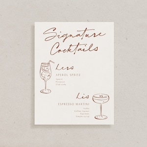 Menu de bar de coquetéis com assinatura desenhada à mão Boho, placa de bebida de casamento personalizada Doodle, decoração de recepção impressa, placa de bar de papelaria para ele e para ela
