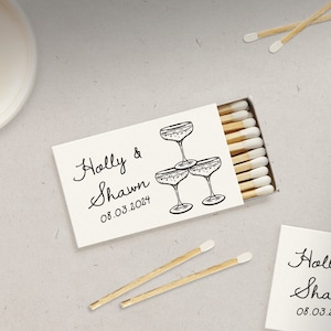 Champagne Doodle Personalized Wedding Favor Matchboxes, Hand Drawn Match Book Matchbox Favour, Custom Minimalist Customizable Match boxes