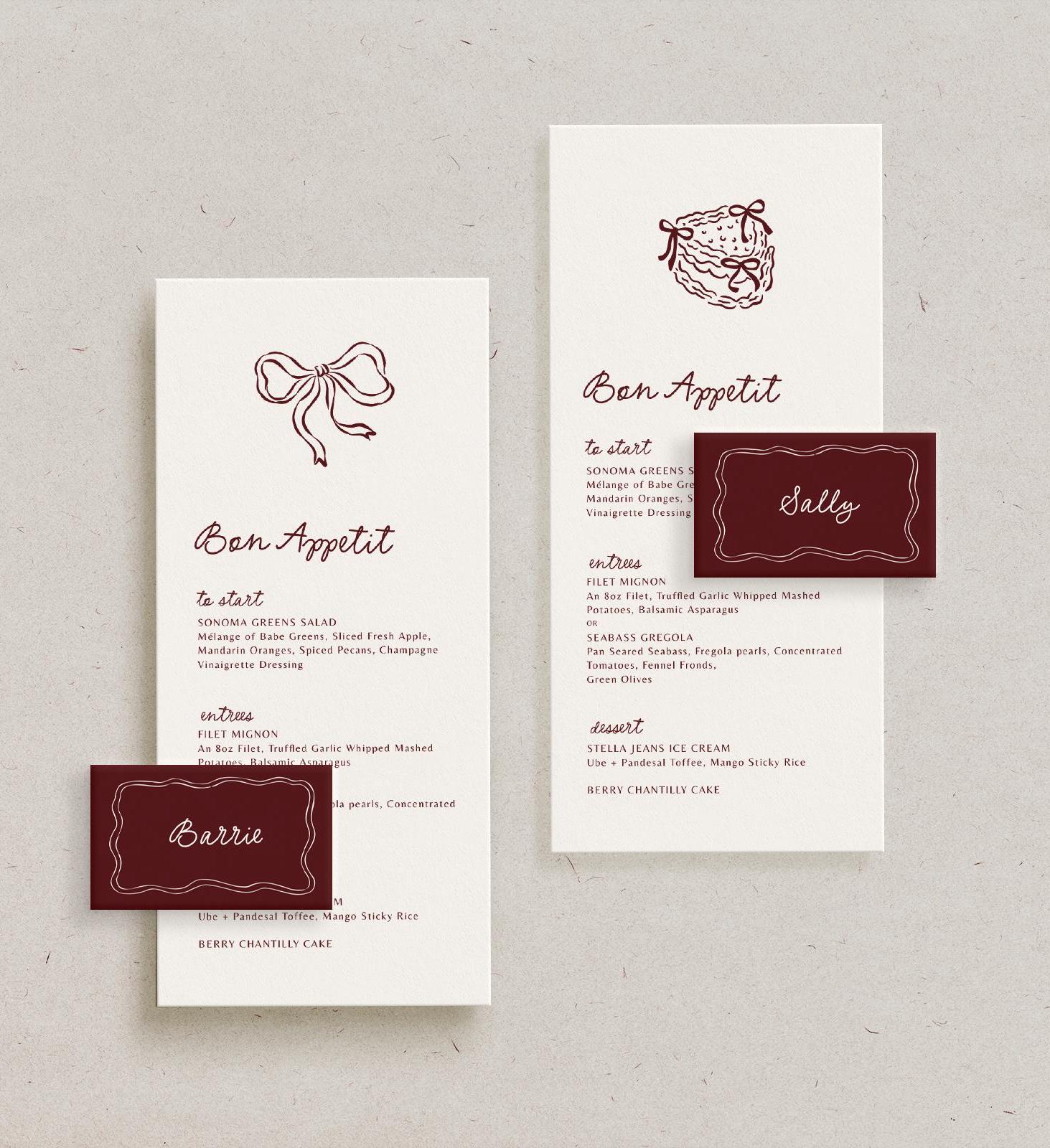 Wedding Menu And Place Card