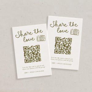 Tarjetas de boda con código QR impresas para compartir el amor, elegantes tarjetas personalizadas con enlace para compartir fotos, tarjetas minimalistas, modernas y personalizables.
