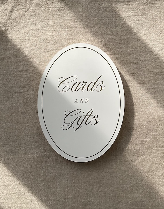 Cards and Gifts Sign, Oval, Old Money, Elegant Modern Reception Decor, Simple Minimalist Wedding Table Card, Wedding Stationery, Well Wishes
