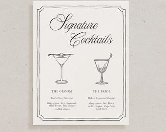 Old Money Signature Bar Menu Wedding Card, Printed Custom Reception Decor, Personalized Cocktail Drinks Menu, Simple Elegant Stationery Sign