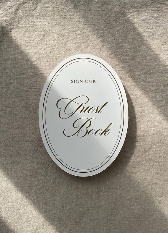 Guest Book Sign, Oval, Old Money, Elegant Modern Reception Decor, Simple Minimalist Wedding Table Card, Wedding Stationery, Well Wishes