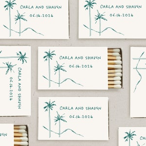 Palm Trees Personalized Doodle, Wedding Favor Matchboxes, Hawaiian Hand ...