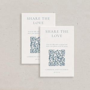 Tarjetas de boda con código QR impresas para compartir el amor, elegantes tarjetas personalizadas con enlace para compartir fotos, tarjetas minimalistas, modernas y personalizables.